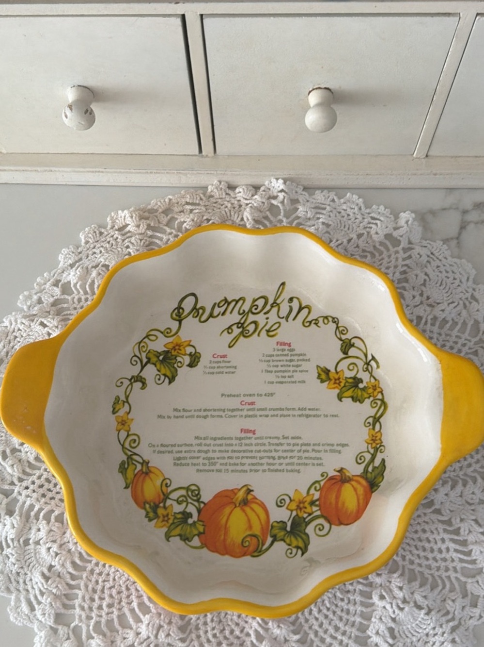 Pumpkin Pie Ceramic Serving Dish - Yellow and White